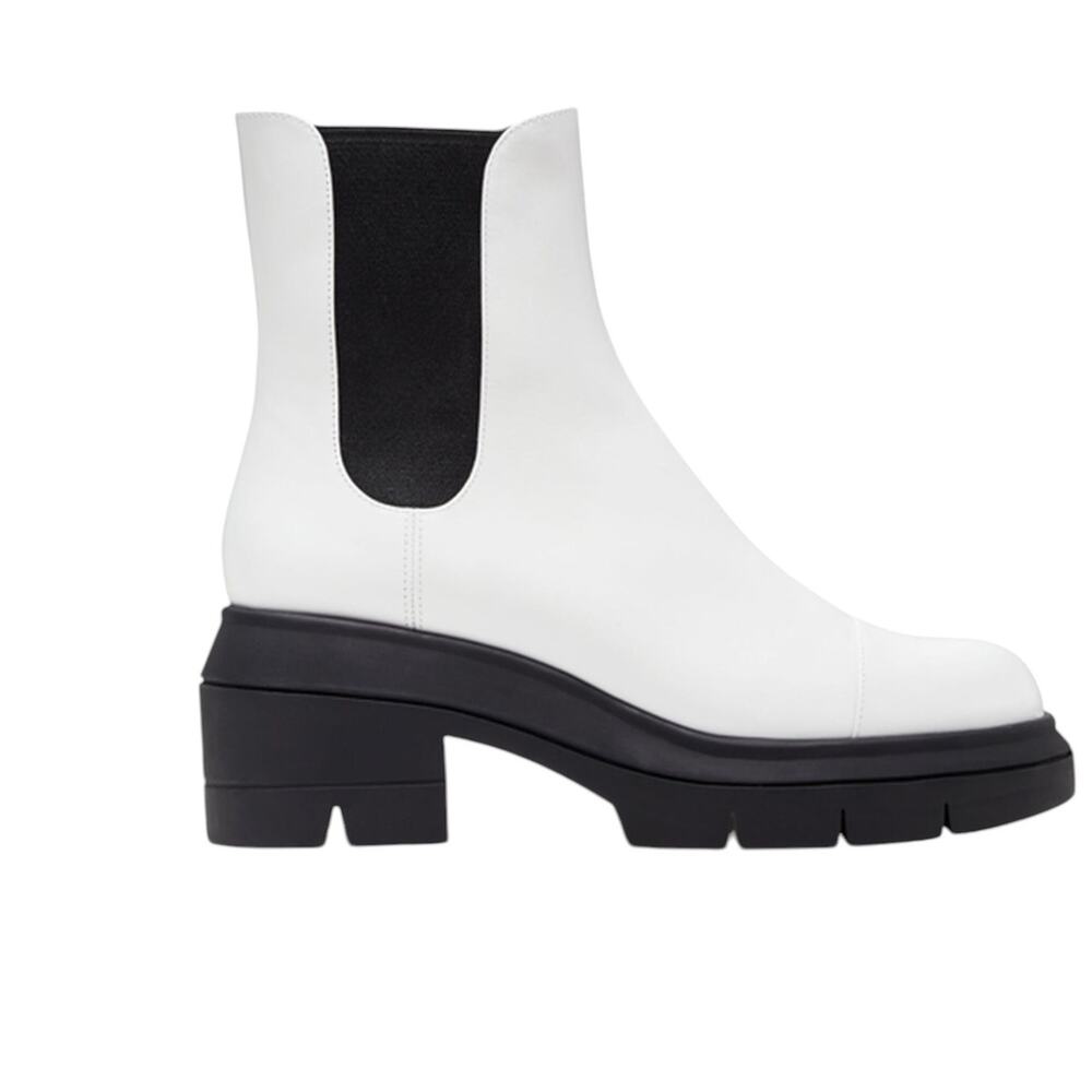 Stuart Weitzman Norah Chelsea Boot White Leather Lug Sole Size 8.5